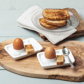 Porcelain Egg Plate with Spoon Holder, Set of 2