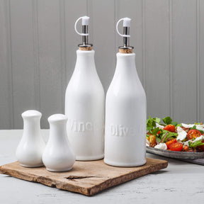 Porcelain Oil & Vinegar Bottles with Salt & Pepper Set