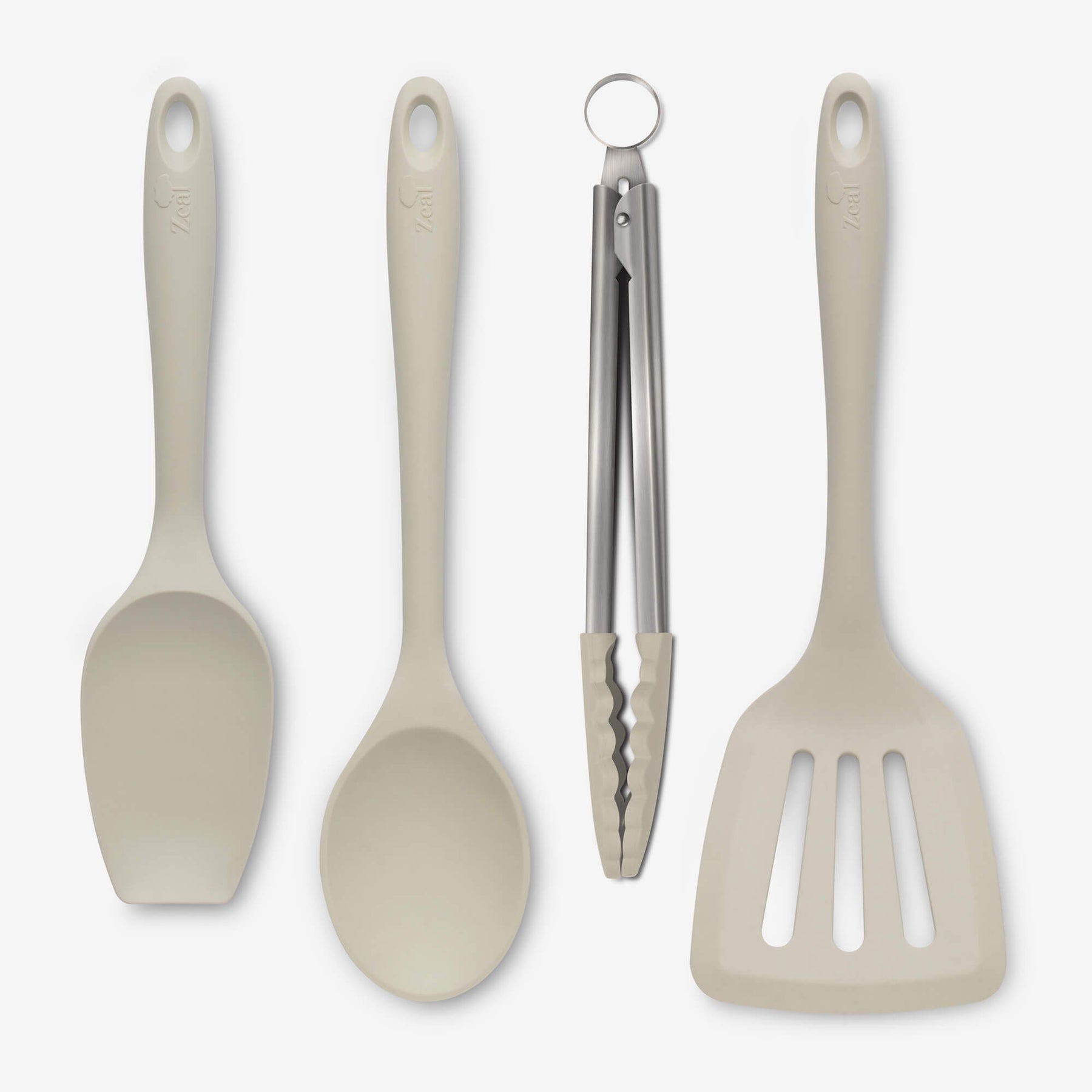 Silicone Kitchen Tongs, Slotted Turner, Spoon & Spatula Spoon Set
