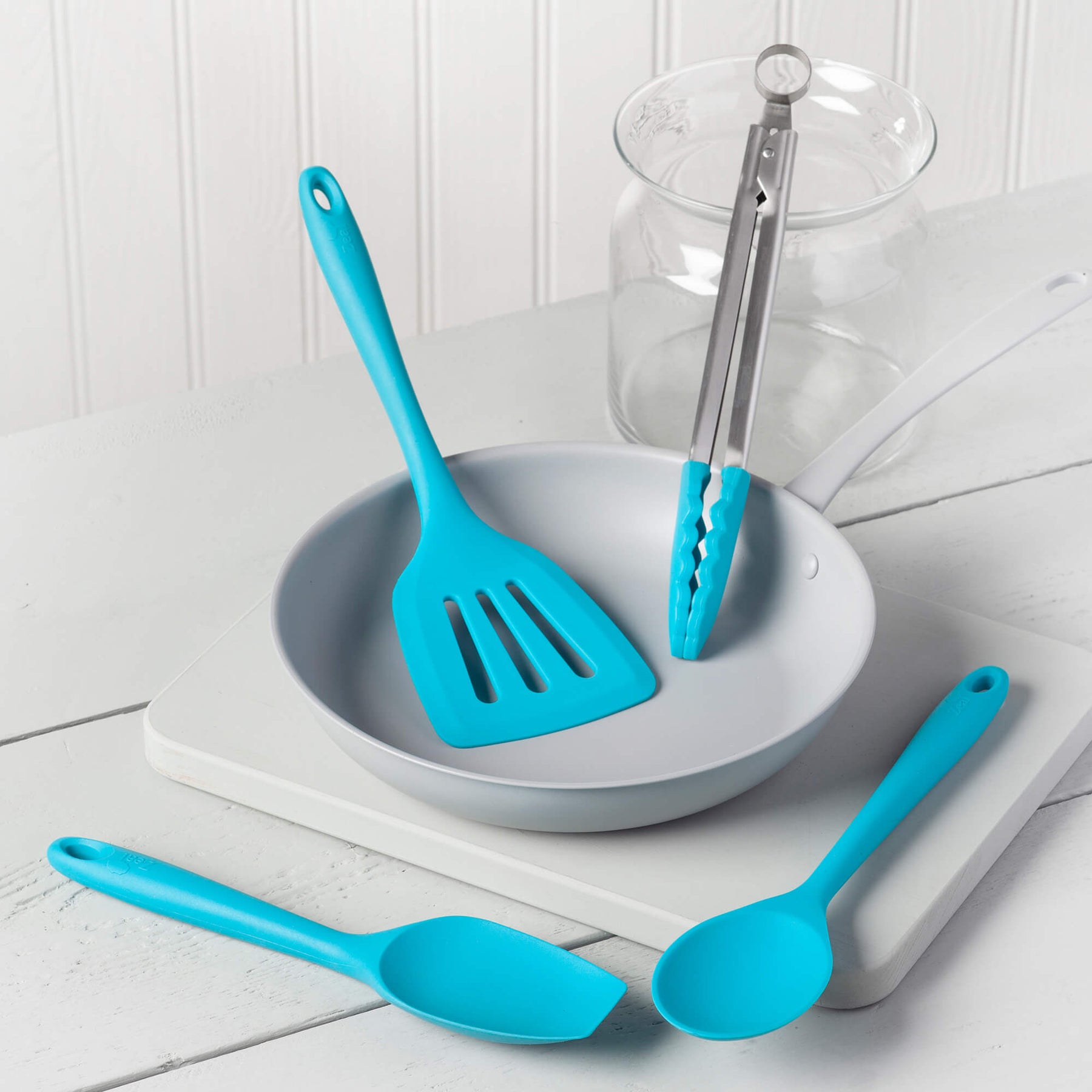 Silicone Kitchen Tongs, Slotted Turner, Spoon & Spatula Spoon Set