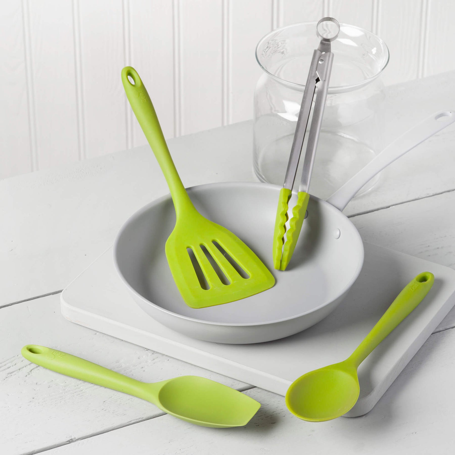 Silicone Kitchen Tongs, Slotted Turner, Spoon & Spatula Spoon Set