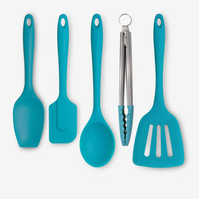 Silicone Kitchen Tongs, Slotted Turner, Spoon, Spatula Spoon & Spatula Set