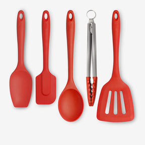 Silicone Kitchen Tongs, Slotted Turner, Spoon, Spatula Spoon & Spatula Set